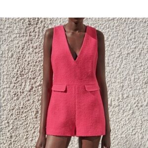 NWT Zara short textured weave romper sz L